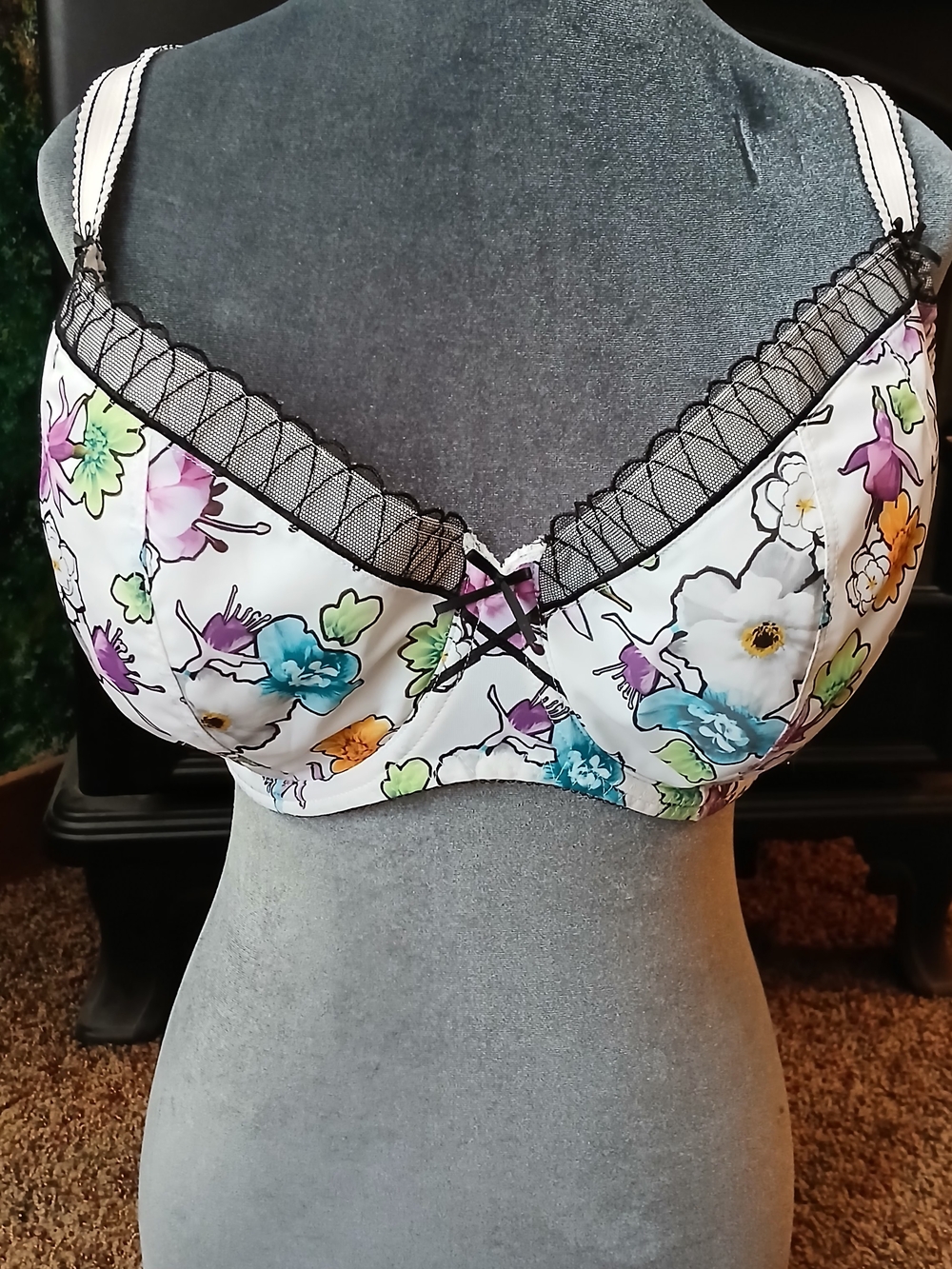 Freya White Floral Underwire Bra with Black Trim